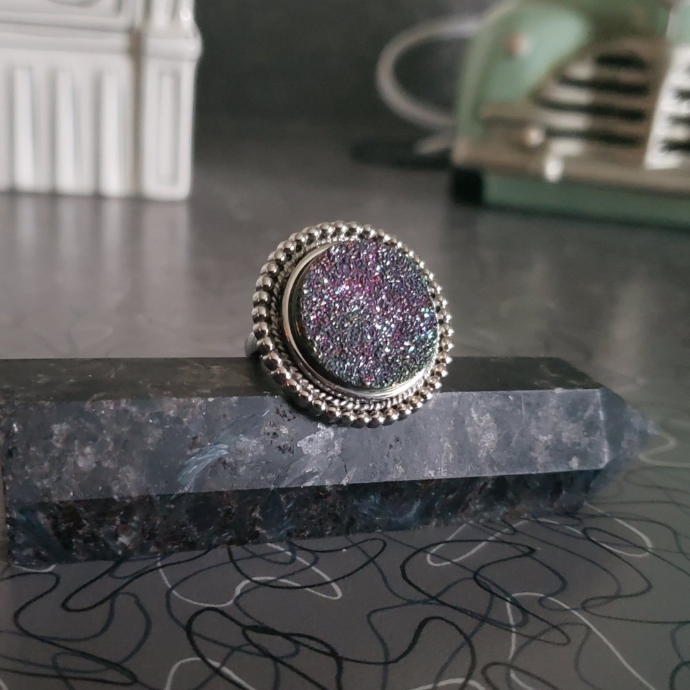 ⭐CLEARANCE⭐ Final Price drop!Round Multi colored druzy unique silver ring OOAK